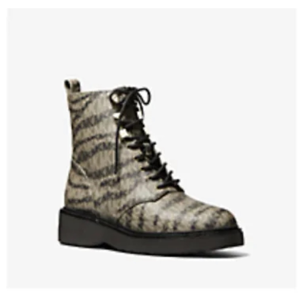 Michael Kors Haskell Tiger Logo Print Canvas Boot